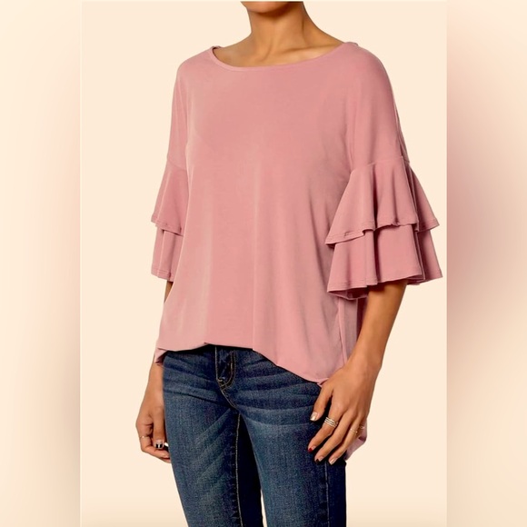 Bobeau Double Ruffle Bell Sleeve Top Women’s Size Medium - Picture 1 of 7